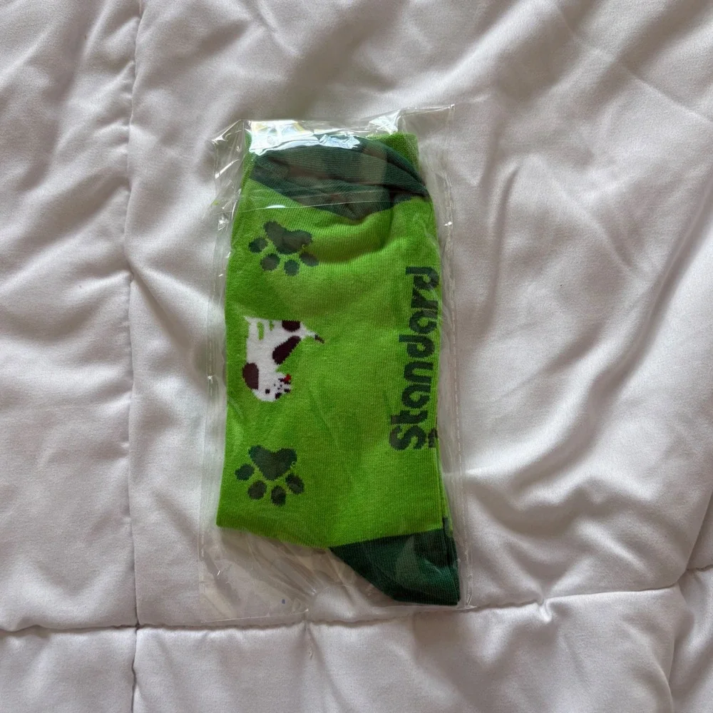 Standard Lime Green Dalmatian Puppy Paw Print Novelty Crew Socks